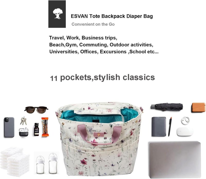 ESVAN Diaper Tote Bag Totepack Backpack Crossbody Bag 3 in 1 for Women Laptop Backpack Multifunctional with Insulated Pockets - Image 5
